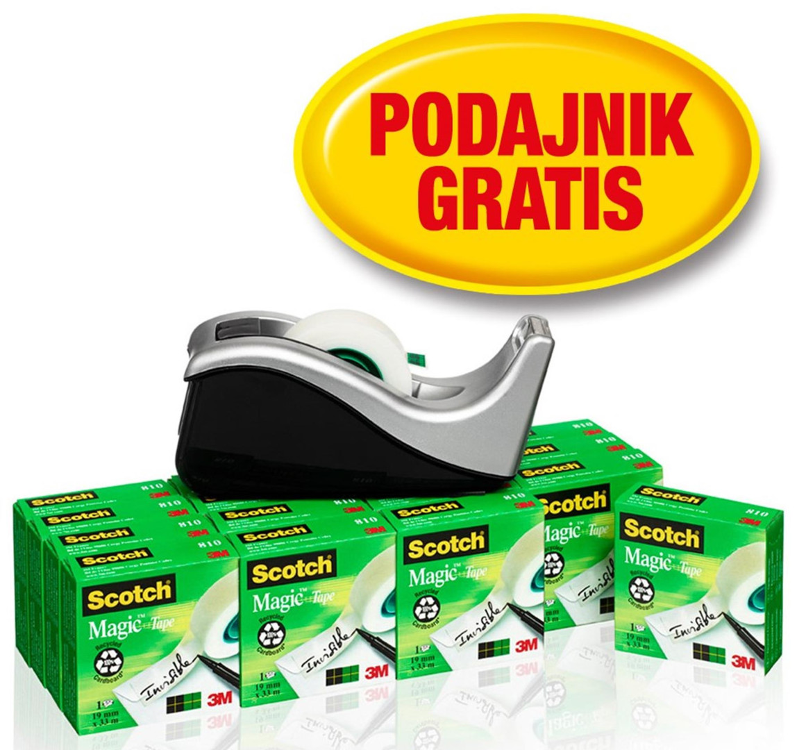 Taśma klejąca 3M Scotch Magic 16 rolek 19 mm x 33 m + Dyspenser C-60 GRATIS
